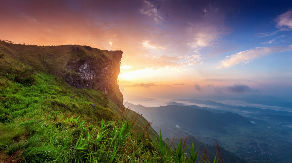 Beautiful landscape of Phu Chi Fa at sunrise. Phu Chi fa Nationa